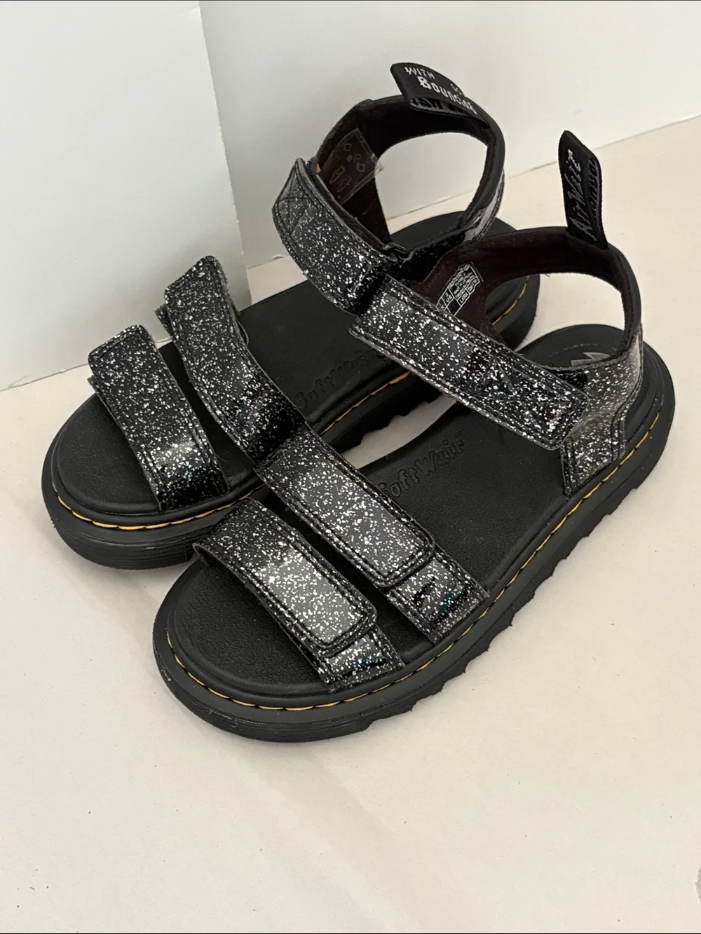 Dr. Martens Jr Klaire Sandals Black Cosmic Glitter Finish Size 2